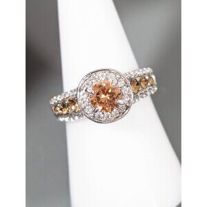 Faux Citrine CZ Round Halo Solitaire Cocktail Ring Size 8 Silver Tone